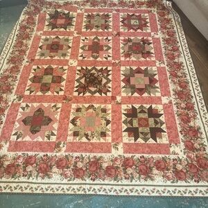 Handmade Twin Quilt 67x82 Floral Patchwork Star Blocks Texas Quilters